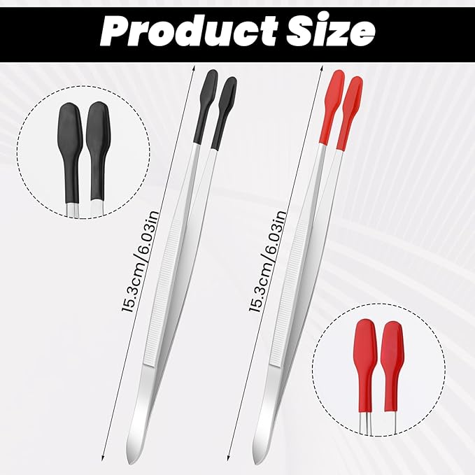 Amabro 2 PCS PVC Coated Flat Tipped Tweezers, Non Marring Flat Tip Tweezers Stainless Steel Pincettes Non-Slip Forceps for Stamps Coins Crafts Beads Jewelry Making Tweezer Tools