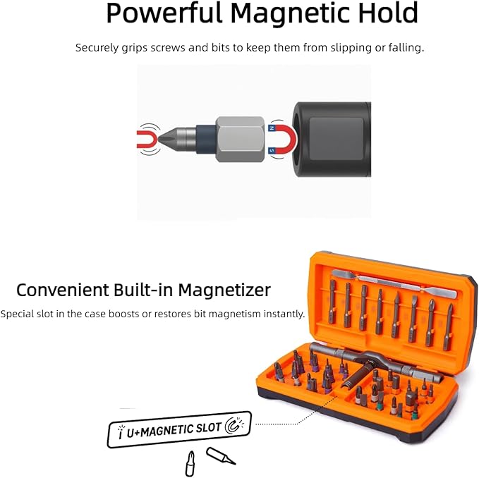 42 in 1 Magnetic Ratchet Screwdriver Set with T-Handle, Multi-Bit Ratcheting Screwdriver Tool Kit for Electronics, Furniture, Computer, Bicycle, and DIY Repair(Orange)
