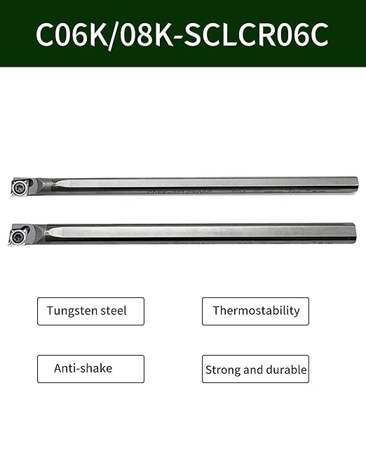 2pcsTungsten Steel Tool Holders C06K/C08K-SCLCR06 Boring Bars +10PCS CCGT060204-AK Indexable Carbide Turning Insert Blades Boring and Outer circlr for Aluminum Copper Plastic Cutting