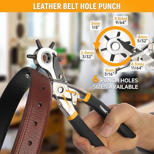 Hoteche 3-in-1 Leather Belt Hole Punch + Eyelet Plier + Snap Button Grommet Setter Tool Kit for Fabric, Shoes,Leather, Clothes, Belt