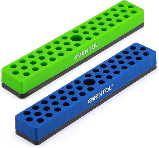 EMENTOL 2PCS 1/4" Magnetic Bits Holder Set - Green and Blue, 86PCS Hole, Bit Organizer with Strong Magnetic, Magnetic Bits Organizer, 2 Pieces