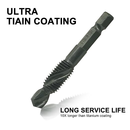 GMTOOLS Combination Drill and Tap Bit Set with Quick-Change Adapter of 13Pcs, 6 SAE Sizes: 6-32NC to 1/4-20NC, 6 Metric Sizes: M3 to M10,Suitable for Drilling Tapping Threading Countersinking