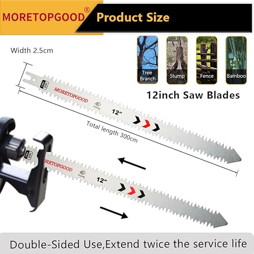 Double-Sided Reciprocating Saw Blade,12 Inch Wood Pruning Japanese Teeth Saw Blades for Cutting Bamboo/Tree Branches/Limb/Roots/Shrubs/Brush/Stumps (5TPI/5 Pack)