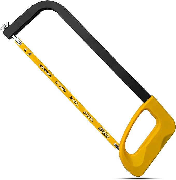 12in. High-Tension Hacksaw Frame with 10pcs 24TPI Extra High Carbon Steel Blades, Hand Saw Suitable for Metal, wood, PVC, Carpentry