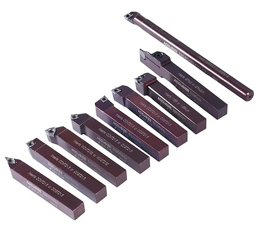 Accusize Industrial Tools 1/2'' Shank 9pc Indexable Carbide Turning Tool & Boring Bar Set for Cutting Aluminum, 3988??012