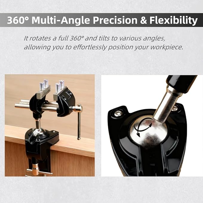 SYLPHID Bench Vise 3 Inch Heavy Duty, 360째 Swivel Base & Clamp-On Workbench Vise, Cast Steel Multi-Purpose Table Vice for Woodworking, Metalworking, Drilling, Sawing, DIY Projects