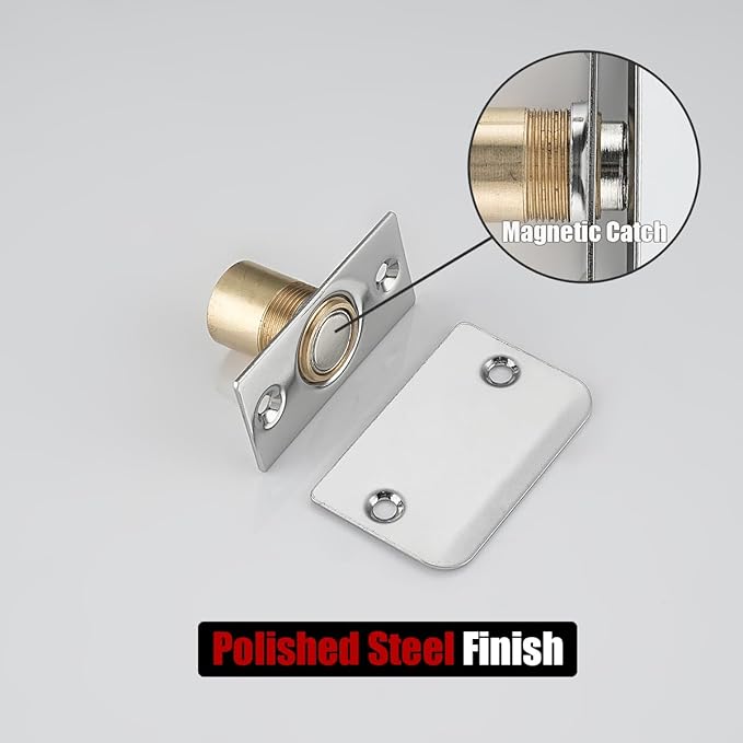 JQK Closet Magnetic Door Ball Catch Hardware, 430 Stainless Steel Catch Adjustable with Strike Plate, Polished Steel Finish 8 Pack, HBC120-BN-P8