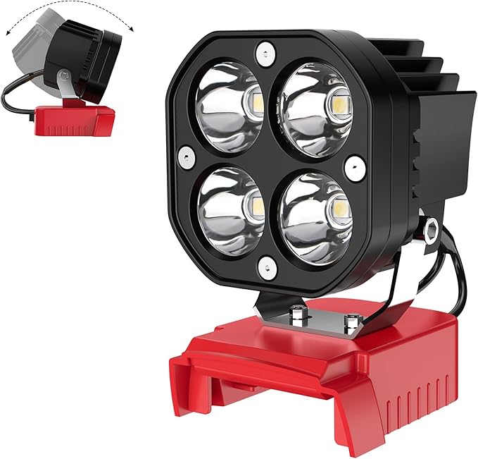 LED Work Light Compatible with Milwaukee 18V Battery, Azocek 40W 6000LM Flashlight, 18V Battery Cordless Work Light 120째Adjustable with Low Voltage Protection for Outdoors and Job Site Lighting