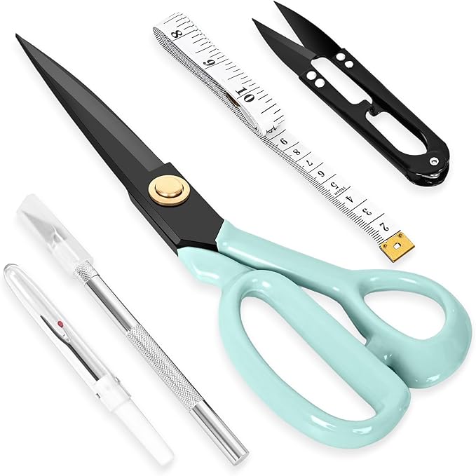 Professional Tailor Scissors Heavy Duty - Multi-Purpose Sewing Fabric Scissors for Leather Cutting Industrial Sharp Shears Home Office Arts, and Crafts (9 Inch) Green
