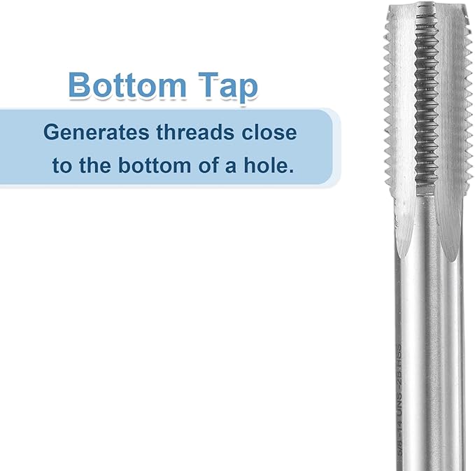 uxcell Hand Bottom Tap 5/8-14 UNF 2B Thread Bottoming Style Threading Taps High Speed Steel HSS6542 Straight Flutes Screw Tapping Tool