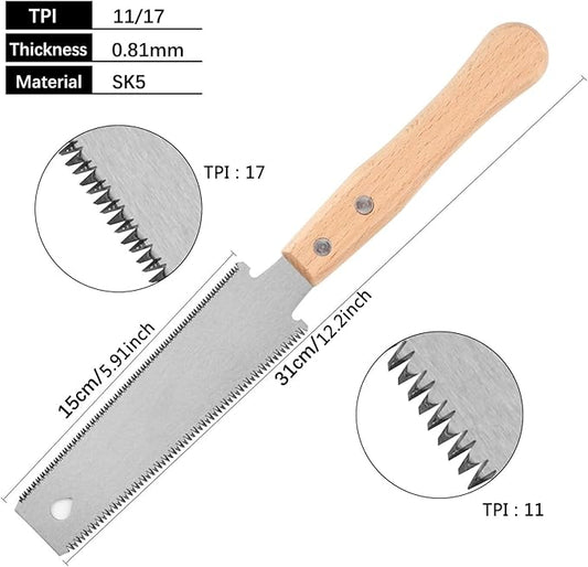 Mini Hand Saw Woodworking Tools,6 Inch Double Edges Flexible Flush Cut Saw,TPI 17/11 SK5 Blade Small Pull Saw for Craft, Flat Cutting Trim