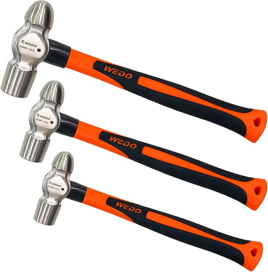 WEDO 3PCS Ball Pein Hammer Set,1lb+1.5lb+2lb(450g+680g+910g),Stainless Steel Ball Peen Hammer Set With Fiberglass Handle,Die-forged,Shock-resistant,Corrosion Resistant