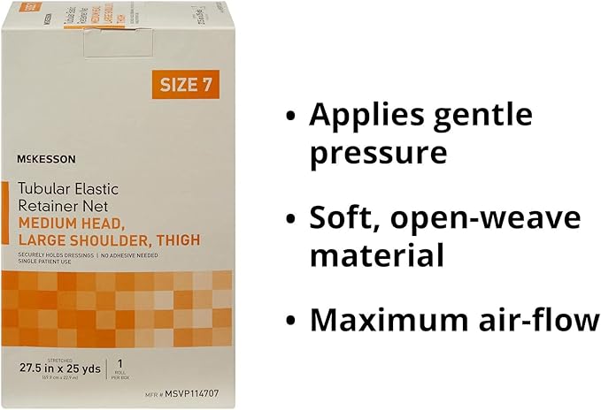McKesson Tubular Elastic Retainer Net Dressing, Non-Sterile, Medium Head, Large Shoulder, Thigh, Size 7, 27 1/2 in x 25 yd, 1 Count, 10 Packs, 10 Total