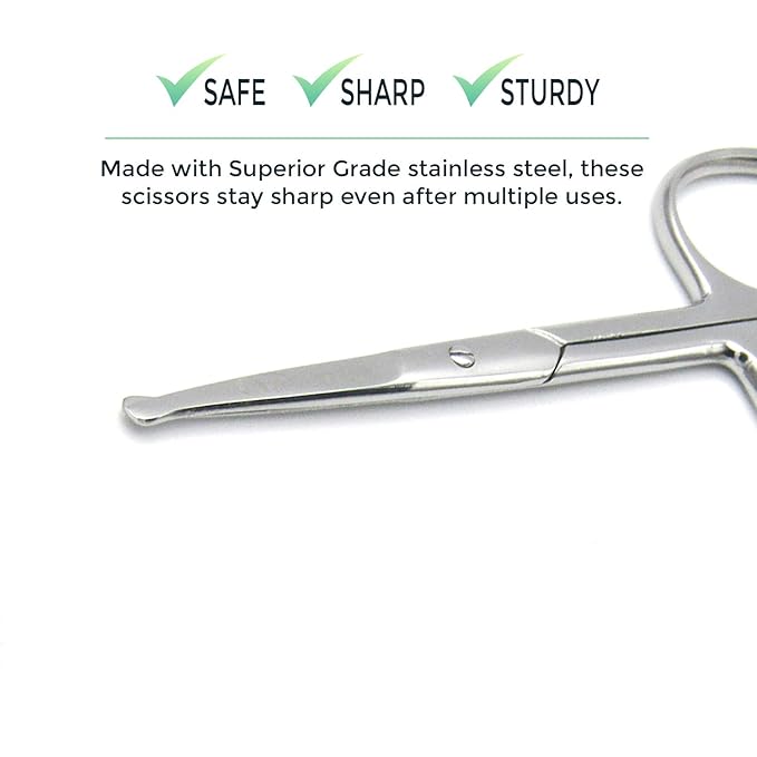 Rounded Stainless Steel Small Facial Hair Scissors ??3.7 Inches ??Rounded Tip Scissors for Nose Hair, Mustache, Beard, Eyebrows, Eyelashes & Baby Nails