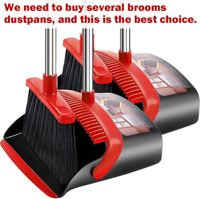2-Pack is More economical竊똁rooms with Dustpan Combo Set竊?with 52" Long Handle, Dustpan Teeth with self-Cleaning Function, Indoor and Outdoor Sweeping, Perfect for Home Office