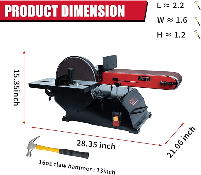BUCKTOOL Powerful 1-1/2 HP Bench Belt Sander for Wood Working 6 in. x 48 in. Belt and 10 in. Disc Sander BD61000