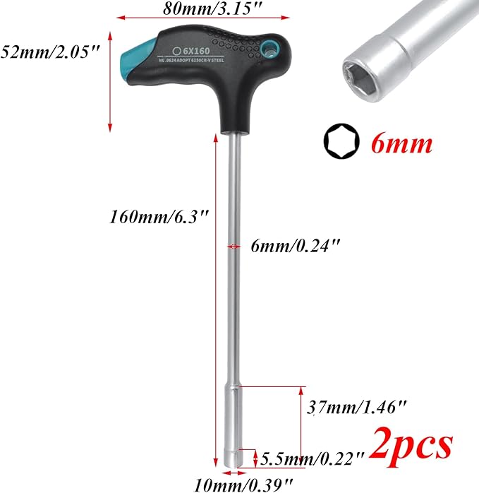 Antrader 6mm T-Handle Hex Nut Driver, Chrome Vanadium Steel Socket Wrench Screwdriver, Magnetic Tip Tightening and Loosening Tool with 6.3-Inch Shaft