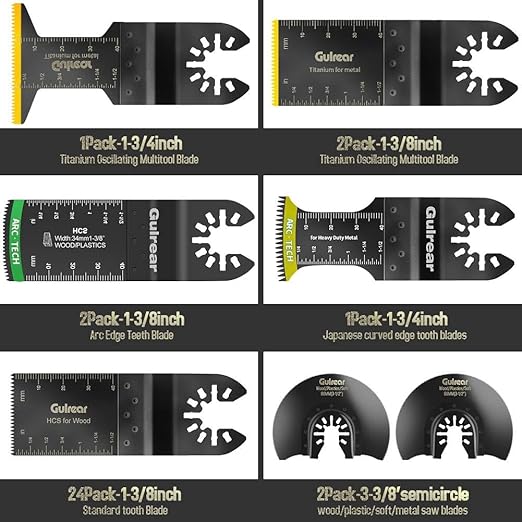 32PCS Multitool Blades kit Includes Titanium Multi Tool Blades Use in Wood Plastics Metal Cutting Removing Oscillating Blades with Quick Release Ideal Oscillating Tools Name Brands Replacement Blades