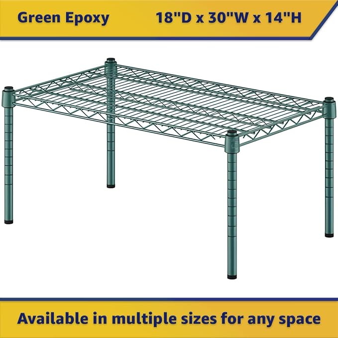 18" x 30" x 14" Green Epoxy Wire Storage Shelf, Dunnage Rack, Commercial 1 Tier Small Shelf