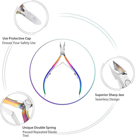 Easkep Cuticle Trimmer with Cuticle Pusher, Cuticle Remover Professional Stainless Steel Cuticle Cutter Nippers Rainbow Sharp Sturdy Pedicure Manicure Tools for Fingernails and Toenails 1