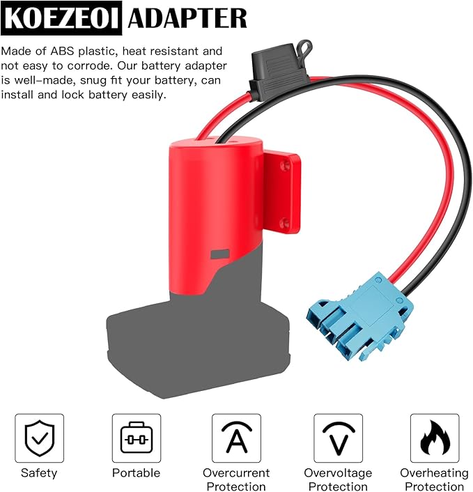 Power Wheel Adapter for Milwaukee M12 Battery Adapter with Wire Harness Connector Compatible with Peg-Perego Children's Riding Toys, 12V Power Wheel Battery Converter with Fuse and 12AWG Wire