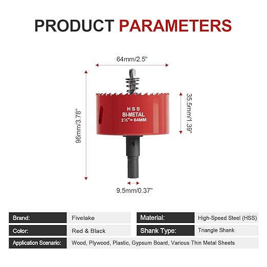 2-1/2" (64mm) Bi-Metal M42 High Speed Steel Hole Saw with Pilot Drill Bit, Smooth Cutting Edge for PVC, Drywall, Wood, Plastic, Gypsum Board, Rubber, Thin Metal