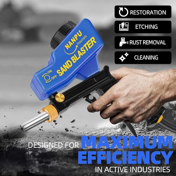 NANPU Light-Duty Air Sandblaster Gun Kit with Gravity Feed, Metal Nozzle, Plastic Body, for Small Project Surface Prep, Paint & Rust Removal, Metal/Wood/Glass Etching, Requires Air Compressor