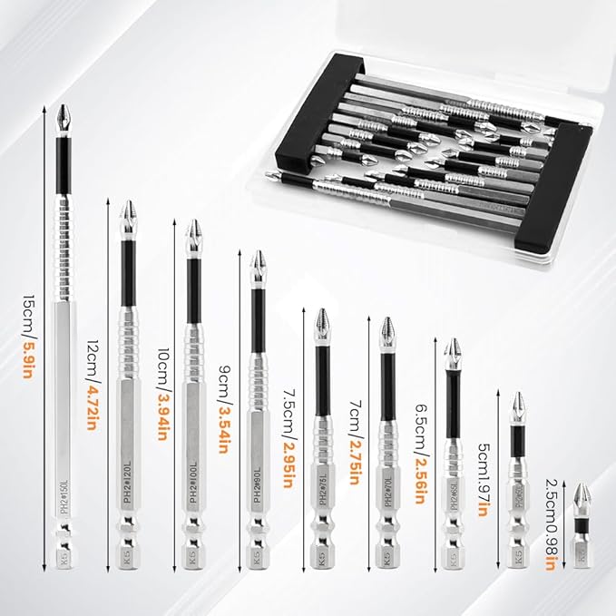 Upgrade High Magnetic Screwdriver Drill Bit Set, 2 Set Impact Resistant Non Slip Magnetic Durability Anti-Shock Impact Driver Bit Set - 25 50 65 70 75 90 100 120 150mm