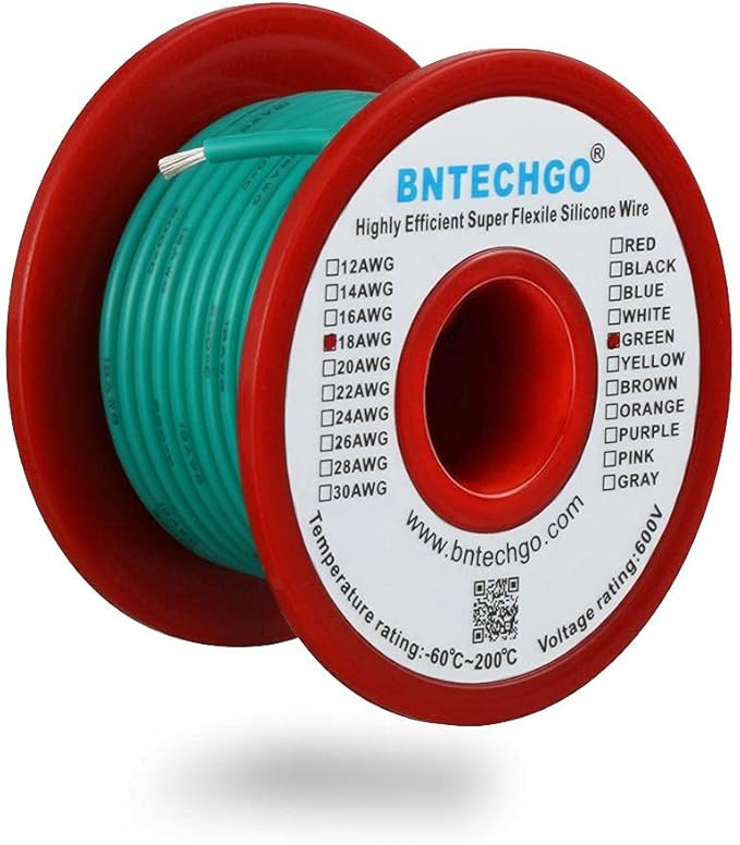 BNTECHGO 18 Gauge Silicone Wire Spool 50 ft Green Flexible 18 AWG Stranded Tinned Copper Wire