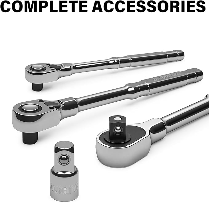 86-Piece Mechanics Tool Set, 1/4" 3/8" 1/2" Shallow Drive Socket & Ratchet Set, SAE/Metric, 90-Tooth Ratchet, Extension Bars, CR-V Steel Tool Kit with Storage Case