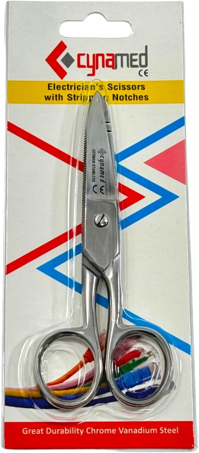 Electrical Wire Cutting and Stripping Scissors 5.25" Length | Electrician Electrical Repair Scissors | German Stainless Steel (1 Each - Silver)