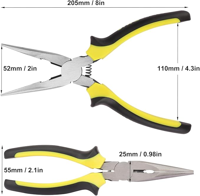 8 Packs 8 Inch Long Needle Nose Pliers, Needle Nose Pliers Bulk for Electricians, Grips Small Parts, Bend Wire, Electronics Repair, Jewelry Making Tools, etc, by GENHAKON