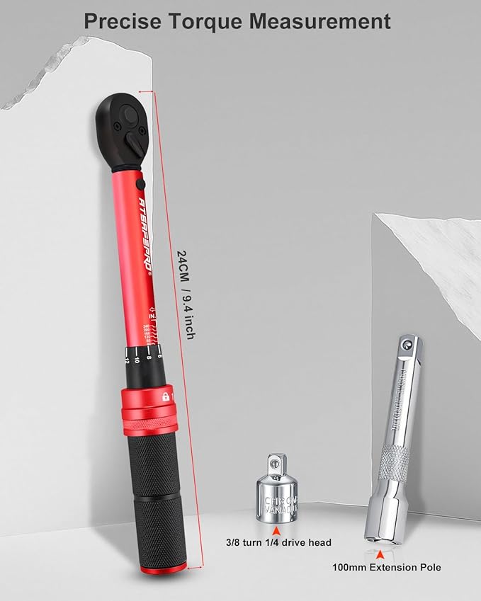 ATsafepro 3/8 torque wrench 20-240 in.lb, Inch Pound Torque Wrench Set with Extension & 3/8" to 1/4" Adapter - 짹3% Accuracy, Dual-Direction 72-Tooth for Bike, Motorcycle, Car & Engine Maintenance