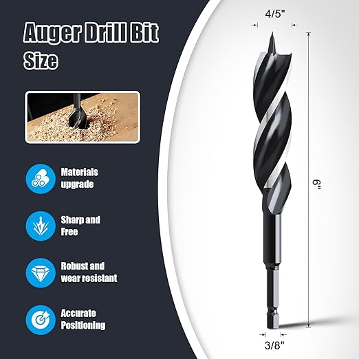 2PCS 4/5" x 6" Auger Drill Bit for Wood, Hex Shank Tri Flute Ship Auger Long Drill Bit for Soft and Hard Wood,Tree Stump,Plastic,Drywall and Composite Materials