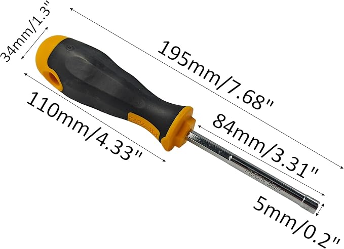 2PCS 5mm Socket Wrench Screwdriver, High-Carbon Steel Hex Nut Driver with Comfort Grip Handle for DIY Repairs & Hand Tools