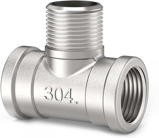 ChillWaves 304 Stainless Steel Pipe Fitting, Male Branch Tee 2" NPT Female x 2" NPT Male x 2" NPT Female Thread Adapter(1-PACK)