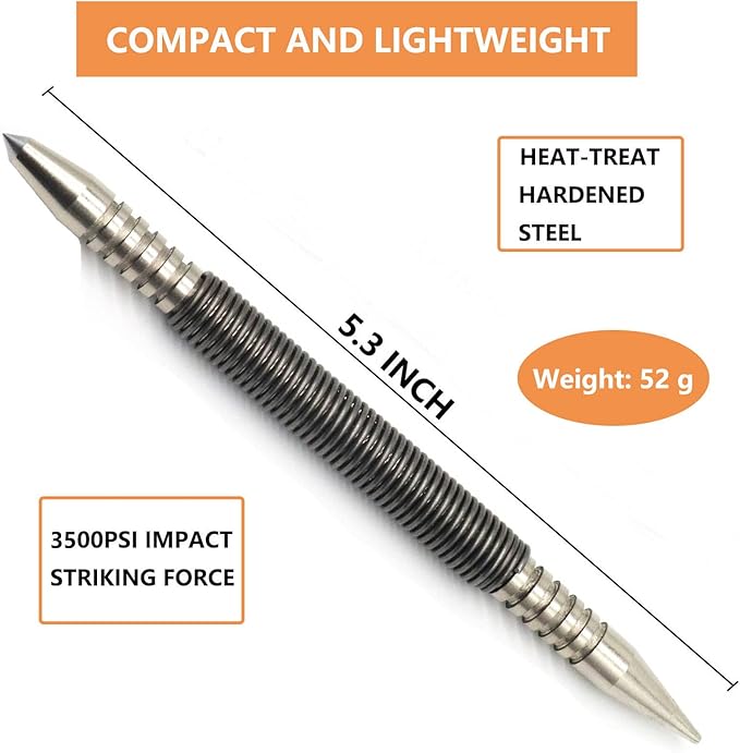 1/16?쿏ual Head Nail Setter and 3/16?쿎enter Punch, 3500 PSI Striking Force Counter Punch Spring Nail Set