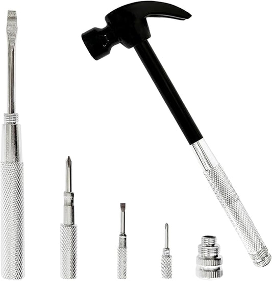 Multifunction 6 in 1 Screwdriver and Small Hammer Set, Camping Multitool Hand Tool Choice (Black)