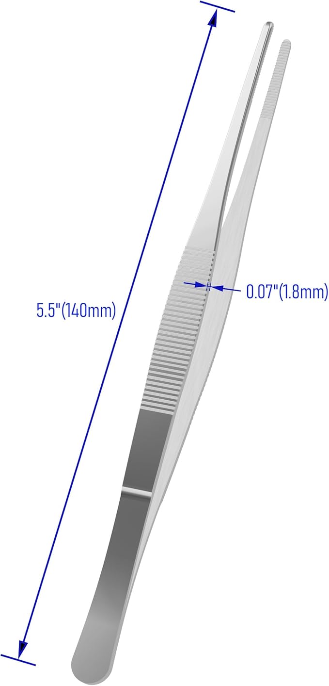 5 PCS 5.5 Inch Stainless Steel Tweezers, with Straight Round Blunt Serrated Tip, 0.07 Inch Thickness Stainless Steel, Multipurpose Daily Garden Home Lab Craft Repairing Tool