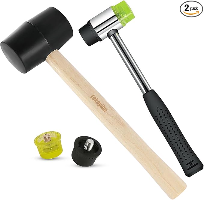 2 PCS Rubber Hammer with 2 Soft Rubber Head,8 Oz & 25mm Multi-function Double Head Mounting Hammer,Suitable For Crafts, Woodworking, Flooring, Camping and Other Industries