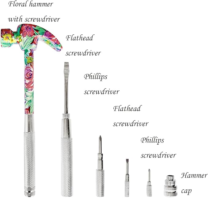 6 in 1 Flower Hammer & Screwdriver Tool, All In One Screwdriver Hammer Tools Set, Best Gift for Birthday Valentine's Mother's day Christmas Thanksgiving Halloween