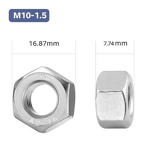 50 Pack M10-1.5 Hex Nuts, Stainless Steel 304 (18-8) Hex Nut, M10 Nuts Standard Metric Coarse Thread Hex Machine Screw Nuts