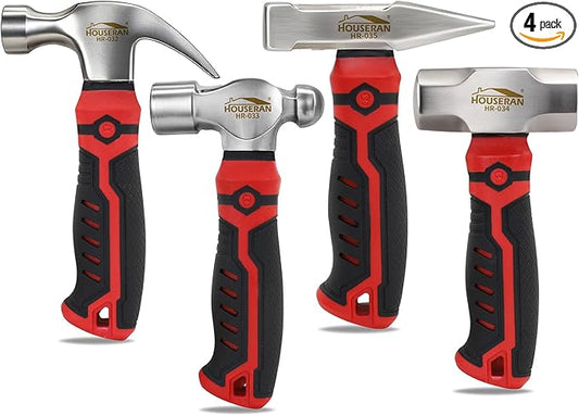 4-Piece Small Hammer Set, 8oz Ball Peen, Claw, Sledge, Cross Peen, Mechanic Hammer Mini Mallet Tool for Craft