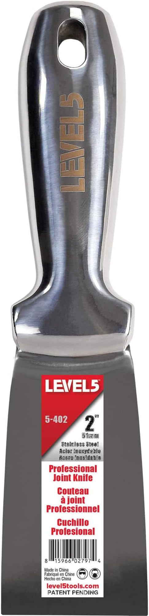2" All Stainless Steel Joint Knife - LEVEL5 | Professional Grade Putty Blade, Premium Polished All-Metal, Precision Ground Edge, Ergonomic, Corrosion Resistant | 5-402