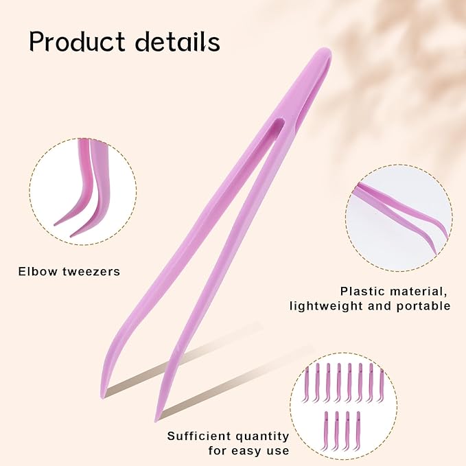 12pcs Plastic Tweezers, 4.5 Inch Bent Tweezers for Kids DIY Jewelry Making, Crafts, Baking Decoration, Reptile Feeding, Purple