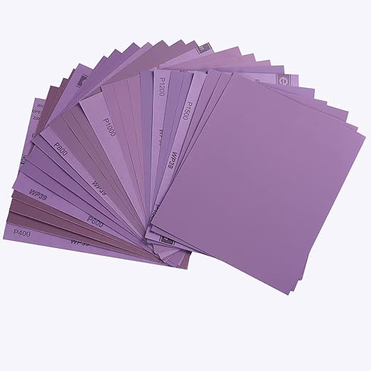 Sandpaper Sheets Assorted Grit 24-Pack,4 Each of 400/600/800/1000/1200/1500 Grit, Advanced Waterproof Wet or Dry Sand Paper for Woodworking Furniture, Metal Sanding, Auto Body Work, Full Sheet