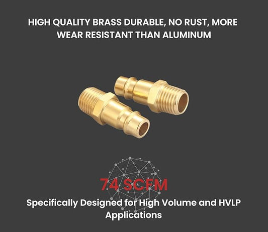 Pro High Flow Male Plug Kit, (20 Piece), V Style, 1/4 Inch NPT, Solid Brass Quick Connect Air Fittings Set