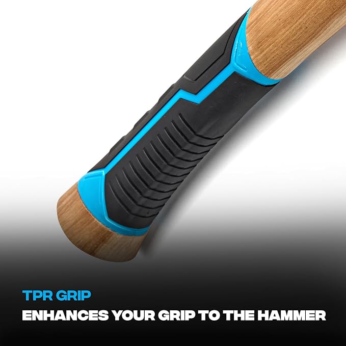 OX Tools Pro 22oz Curved Hickory Handle Hammer with TPR Grip and Steel Shaft Hickory Framer - Magnetic Nail Starter Curved Axe Handle Milled Face Straight Claw Hammer OX-P088422
