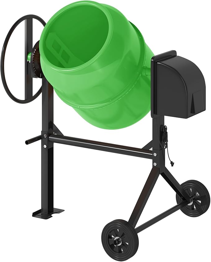 4.5 Cu.Ft. Electric Cement Mixer, 120L Dumb Portable Concrete Mixer with wheel&Stand,120V Mortar For Concreat,Mortar,Feeds and Seeds, Green