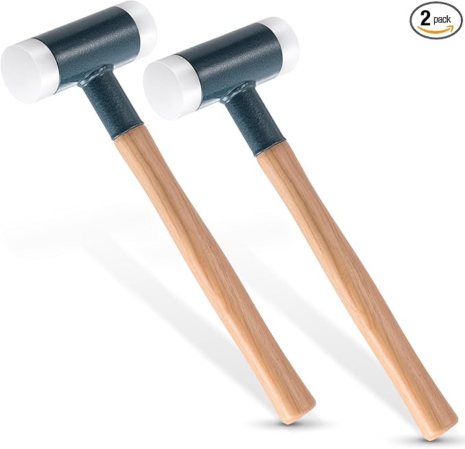 Lothee 2 Pcs Dead Blow Hammer, Mallet with Hard Nylon Tip and Hickory Wood Handle 2.4lb Soft Face Hammer with Strike Guard, 50 mm Dia. for Automotive Work, Woodworking and DIY Enthusiasts